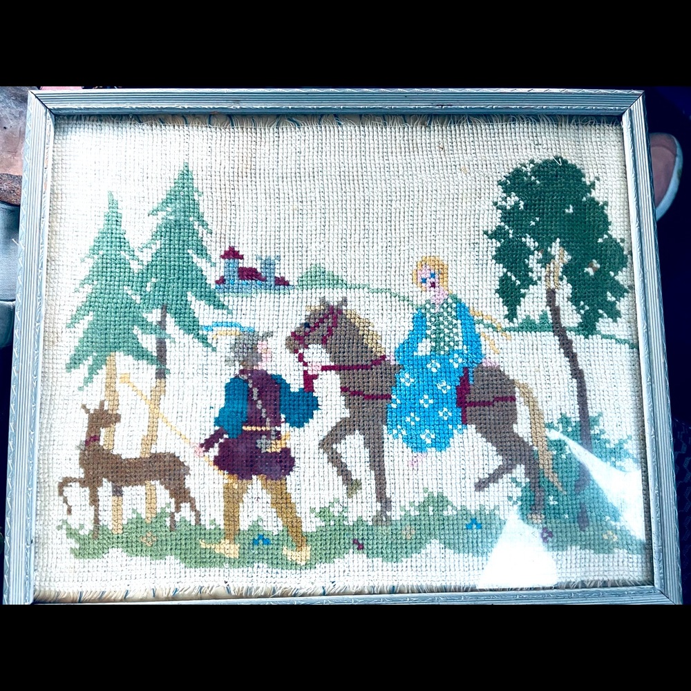 Antique Needlepoint and Lithograph